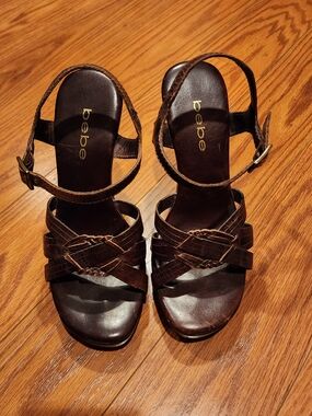 bebe Dark Brown Strappy High-Heel Sandals